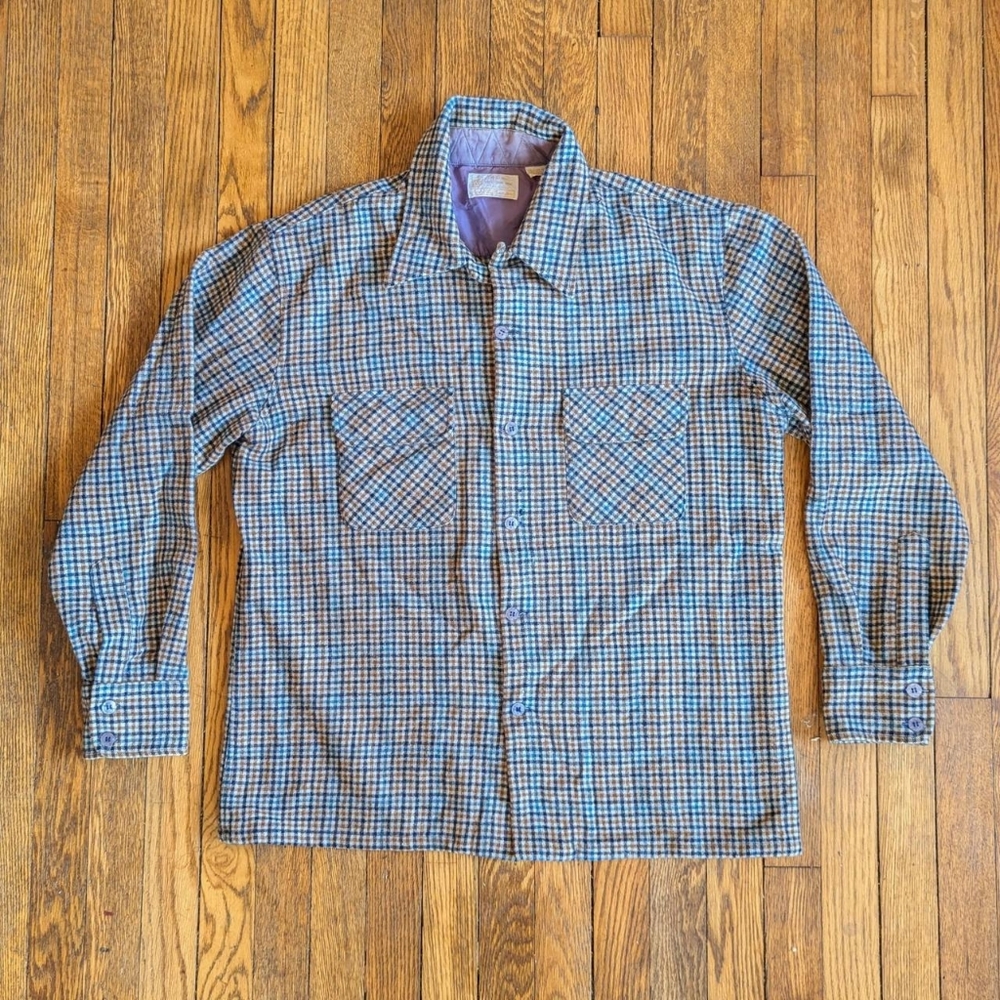 Vintage 70's Wool Plaid Button-Down Shirt
